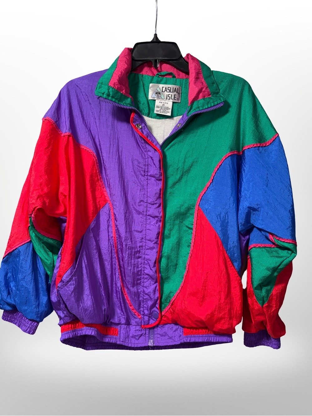 Casual Isle Vintage Colorblock Windbreaker Jacket - Purple, Red, Green, Blue